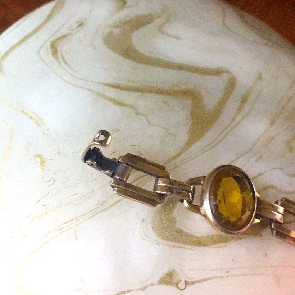 10k GF vintage cabochon link bracelet - Picture 5 of 7